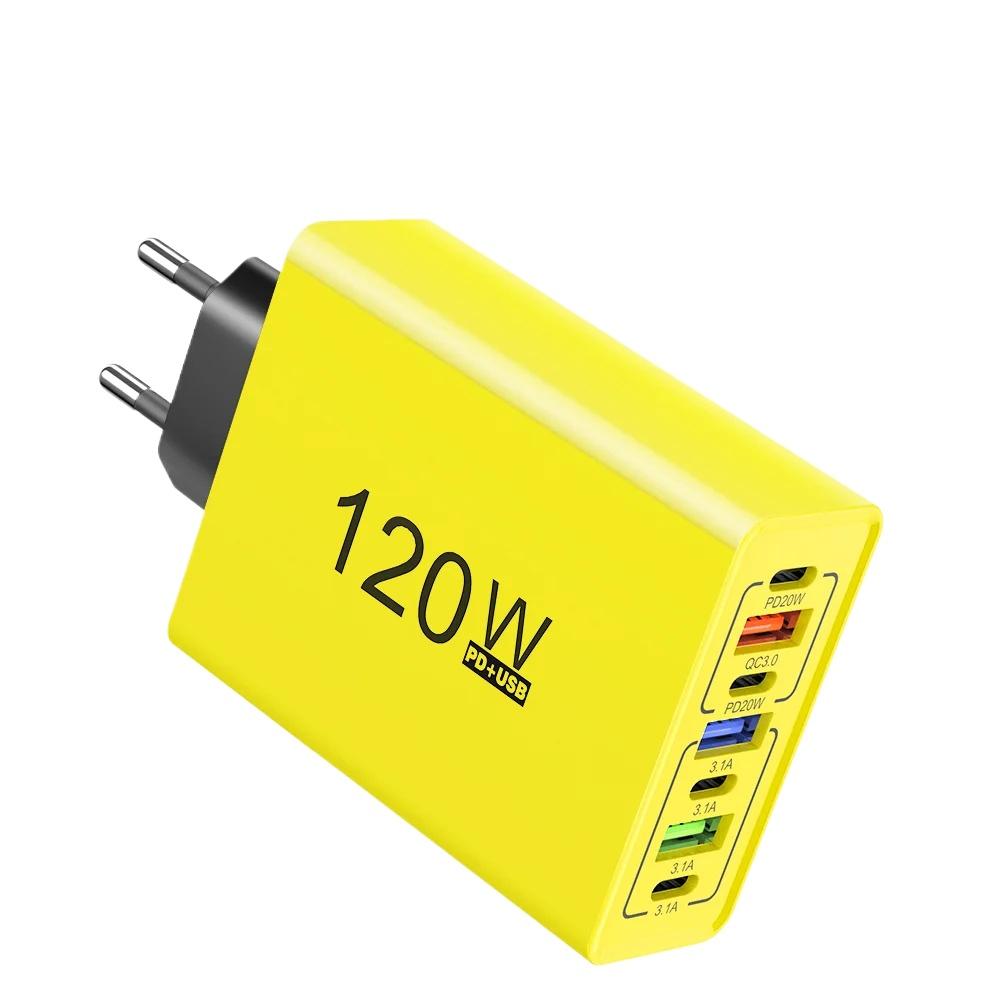 Зарядное устройство USB C Type C 120 Вт, многопортовое, с быстрой зарядкой, адаптер для зарядки телефона для iPhone Samsung Xiaomi Huawei, EU/US вилка, настенное зарядное устройство