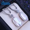 LSOOYH Natural Freshwater White Big Baroque Pearl Earrings For Women Fashion Cultured Pearls Silver Color Drop Earrings Wedding Jewelry