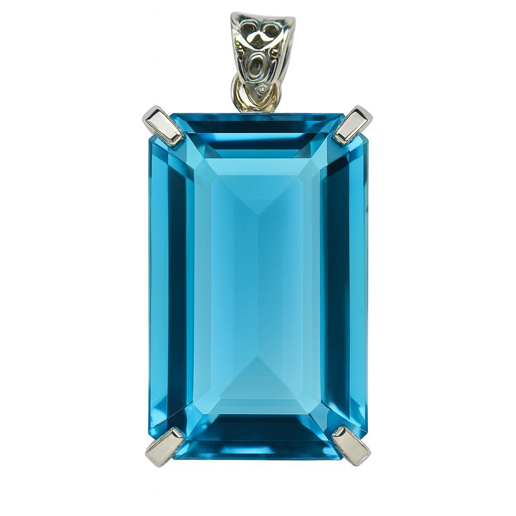 130 Ct Emerald Cut Aquamarine Blue Gemstone Pendant Lab Created A+ Certified AI-52-NS