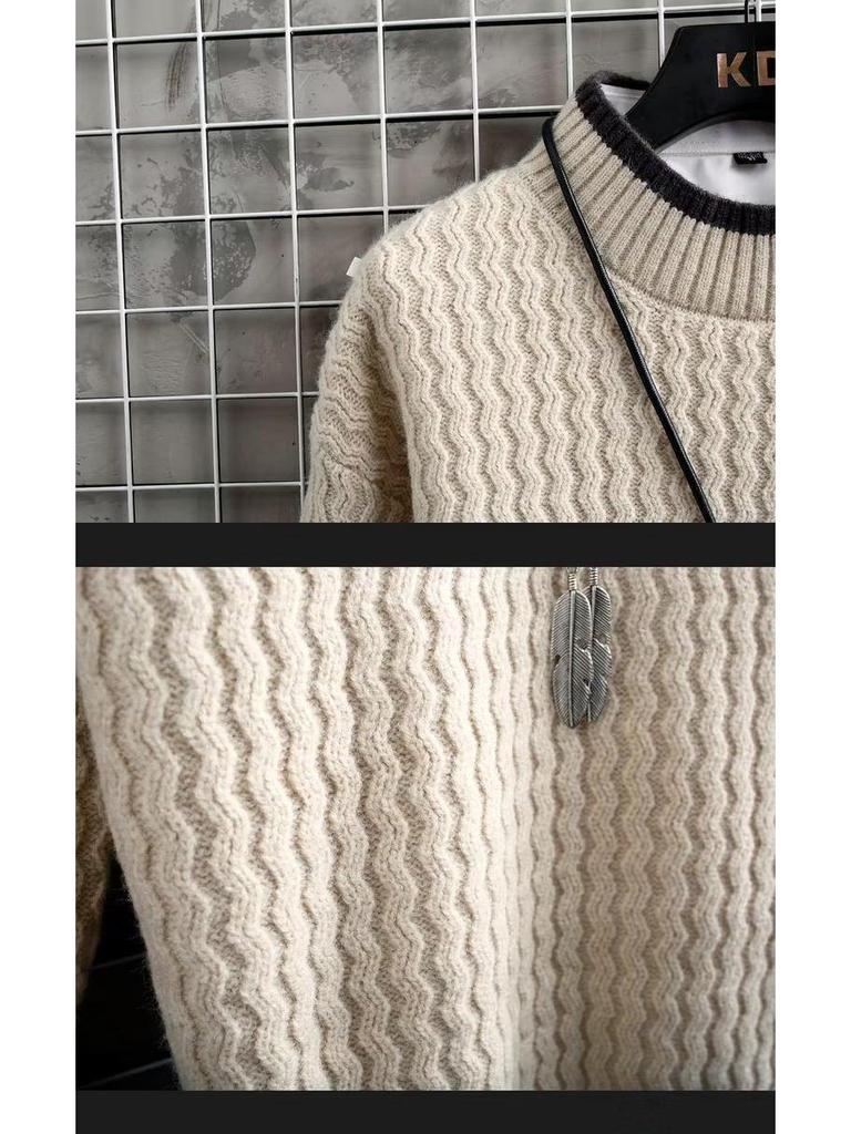 Мужской вязаный свитер свободного кроя в корейском стиле однотонный - Теплый пуловер на осень/зиму