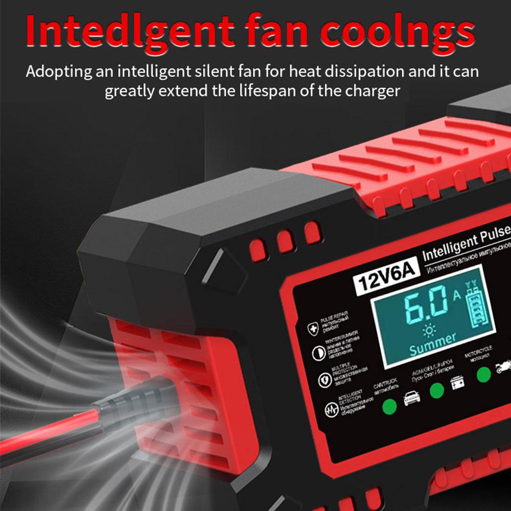 Voltage Temperature Detection For SUV Motorcycle Truck 12V 6A Digital LCD Display Car Battery Charger Intelligent Pulse Repair