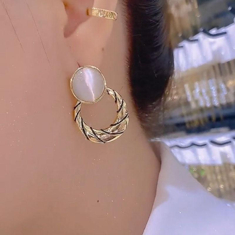 Simple Cat Eye Stone Earrings, Round Temperament Earrings, Fashionable and Trendy Earrings for Women