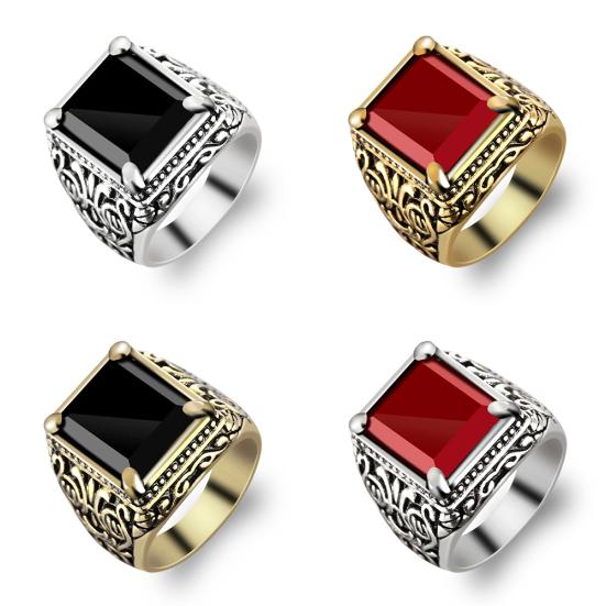 Китайский тотем, винтажное квадратное мужское банкетное кольцо из смолы, широкое ювелирное изделие на палец
