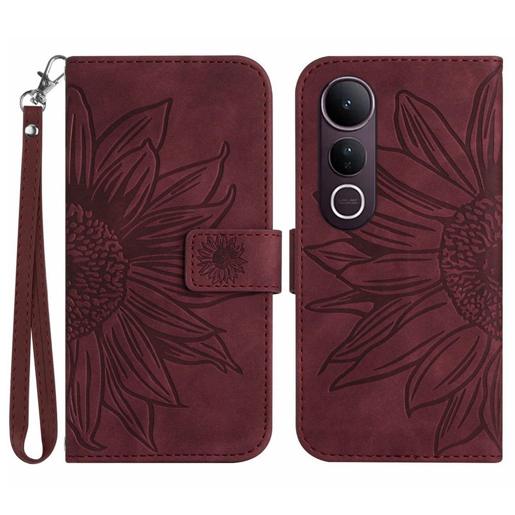 For vivo V50 Lite 5G Case Sunflower Imprint Leather Wallet Phone Cover with Wrist Strap