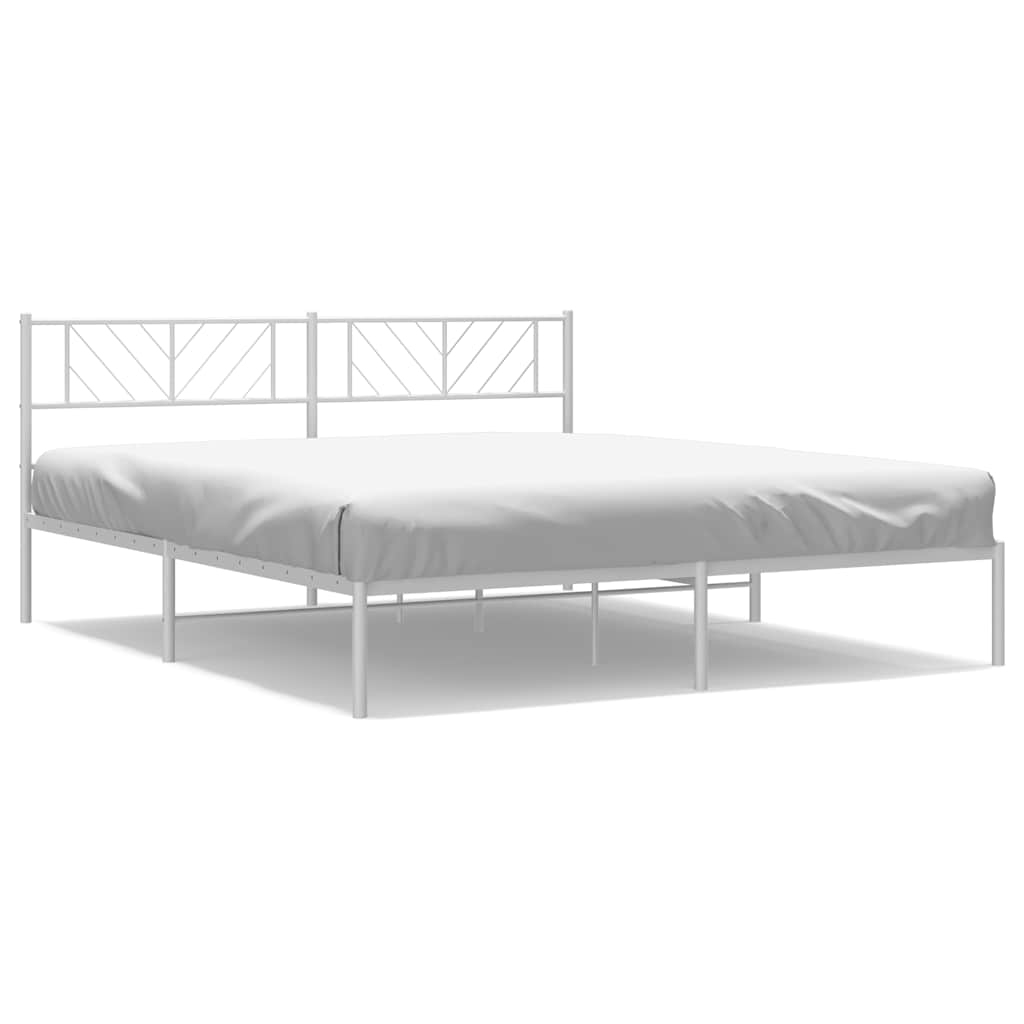 Metal Bed Frame with Headboard White 183 x 213 cm