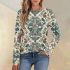 Fashion Women's Long Sleeve Round Neck CasualPleated Floral Print Loose Top