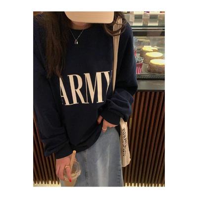 Круглая толстовка с круглым вырезом для женщин, модный осенний новый стиль, свободный тонкий длинный рукав, студенческая куртка с буквенным принтом