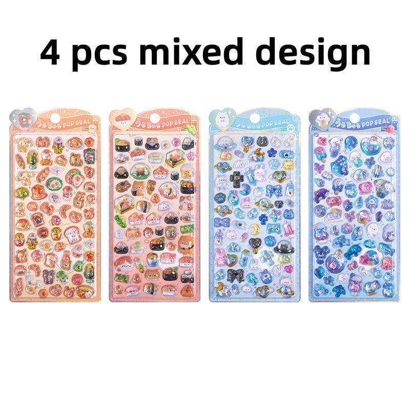 1 pc/4 pcs New Sweet Animals Mini Cartoon 3D Relief Stickers Scrapbooking Diy Journal Cute Stationery Sticker