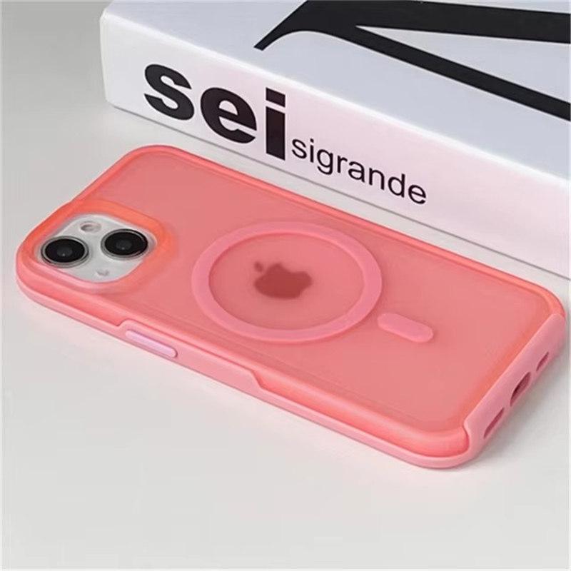 Магнитный неоновый матовый полупрозрачный бронированный противоударный чехол для iPhone 16 13 12 11 14 15 Pro Max XR XS для беспроводной зарядки Magsafe