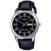 MTP-V006L-1B2 Men's Black Leather Band Black Numbers Dial Day Date Analog Dress Watch