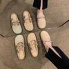 2025 Spring New Sweet Pearl Bow Bag Head Half Slippers Women Wear Flat One-pedal Lazy Shoes