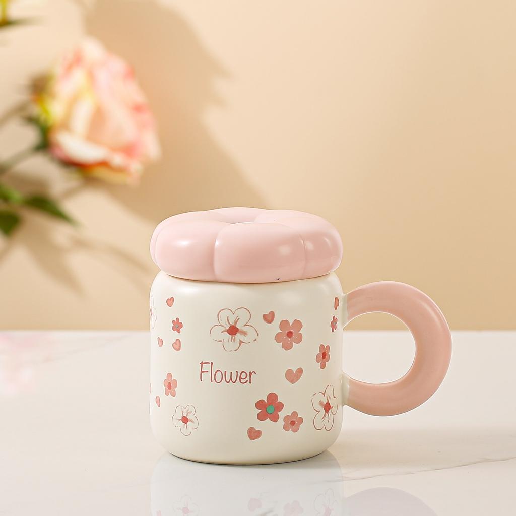 Бытовая свежая керамическая кружка с крышкой в виде тюльпана, маленькая кружка в виде цветка, милая девушка, высокая кружка для воды, подарок
