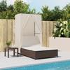 VidaXL Double Sun Lounger with Roof and Curtains Brown Braided Resin, Sunbed, Outdoor Daybed, Daybed of 368100