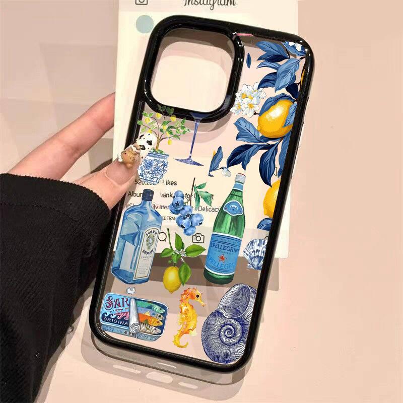 Роскошный Чехол для Телефона с Морским Пейзажем, Вином и Лимоном для IPhone 16 15 14 13 12 11 Pro Max 17 AIR X XR XS 8 Plus, Милый Прозрачный Жесткий PC Чехол