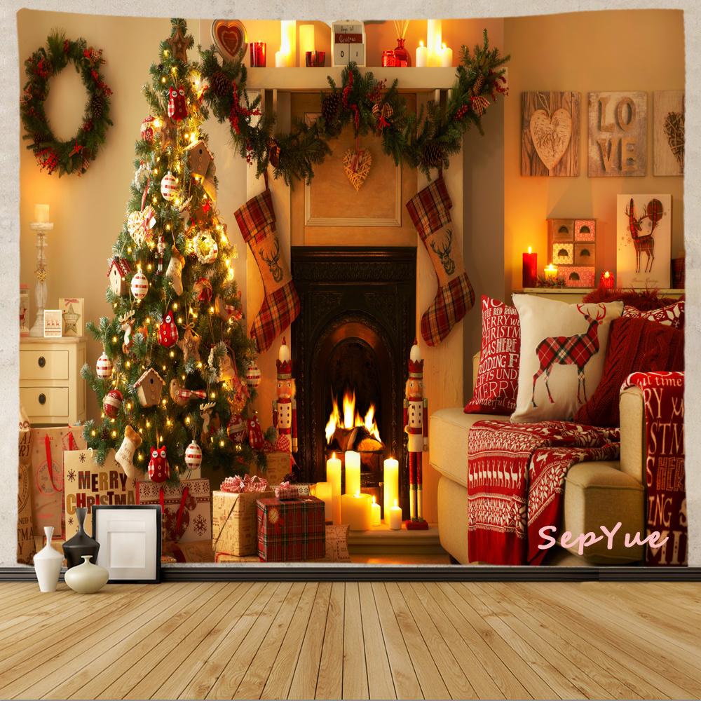 SepYue рождественские носки каминная елка праздничное украшение гобелен с принтом хиппи винтажный большой 3d тканевый настенный гобелен