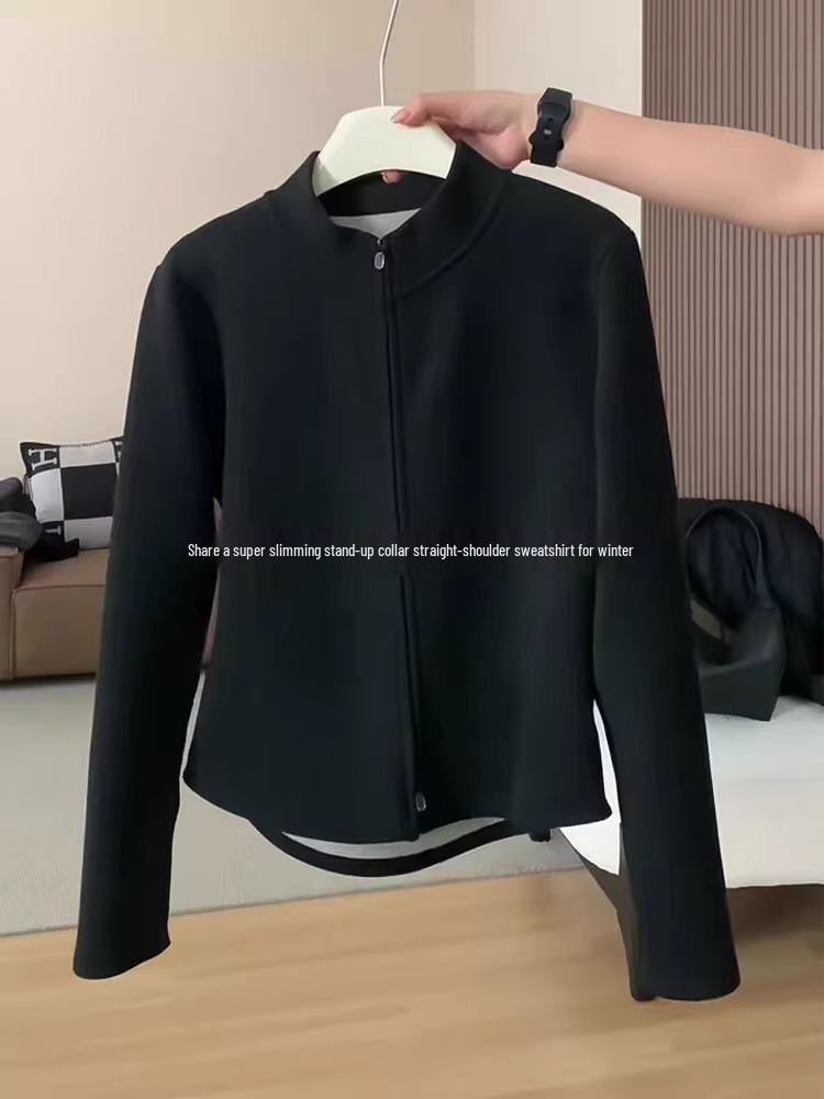 Женский велюровый кардиган на двойной молнии со стойкой - Толстовка-куртка с длинным рукавом, уплотненная, для осени/зимы 2025.