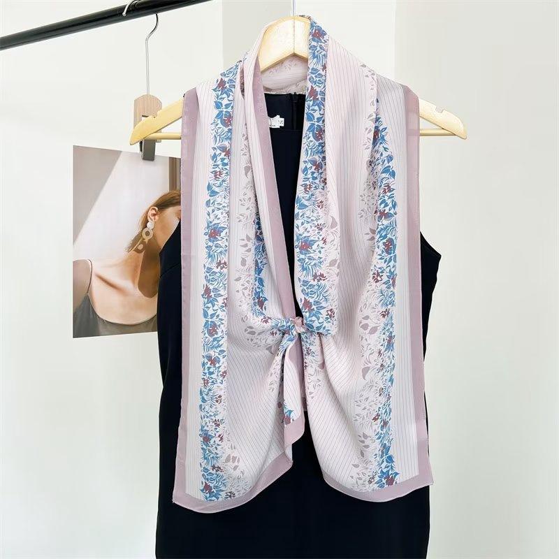 Spring And Autumn Versatile Silk Scarf Women'S Thin Small Long Strap Tie Bag Neck Protection Wide Scarf Scarf Summer