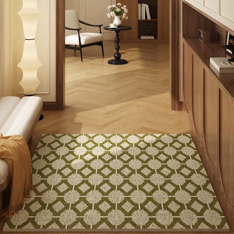 Французский Винтажный Зеленый Шелковый Коврик для Двери: Износостойкий, грязеотталкивающий, нескользящий коврик для прихожей для использования в помещении/на улице