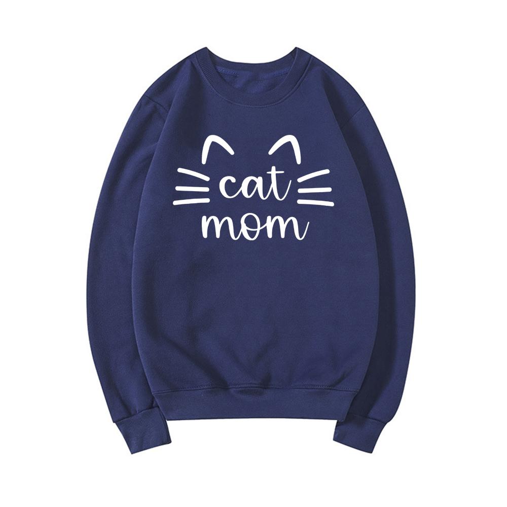 Толстовка Cat Mom Толстовки Cat Mama Подарок Cat Mom Женские толстовки с графическим рисунком Пуловеры с круглым вырезом с длинными рукавами Женский уличный топ