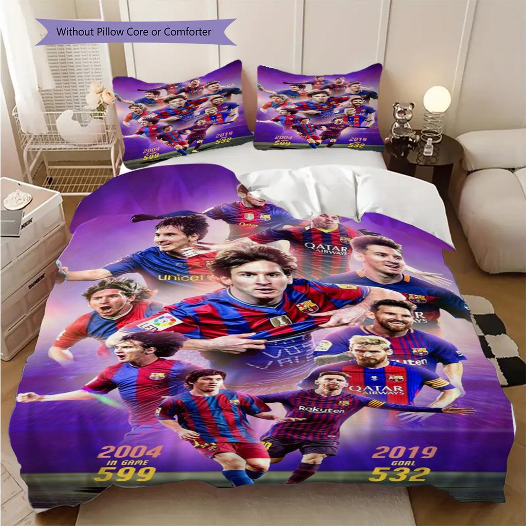 Lionel Messis Legacy Football Three-piece set (1 * duvet cover + 2 * pillowcase, without core) 2D Flat Bedding set Soft and comfortable