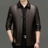 Leather Jacket Men's Genuine Leather Autumn Sheepskin Middle-aged and Elderly Plus Velvet Leather Jacket Dad Wear Button Lapel Jacket