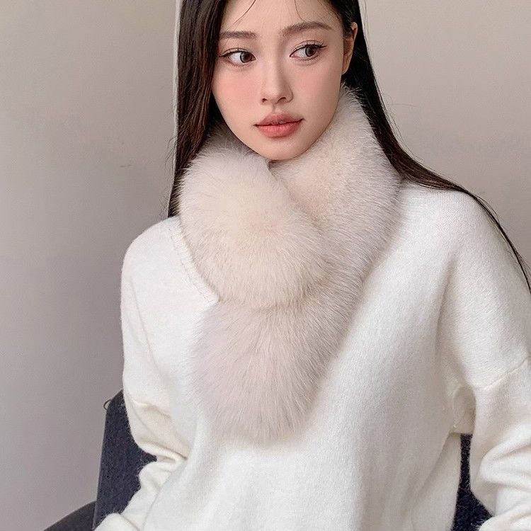 Fox Hair Scarf Women's Winter Double-sided Scarf Korean Version Long Thickened Cross Neck Cover Imitation Fur Rabbit Fur Scarf