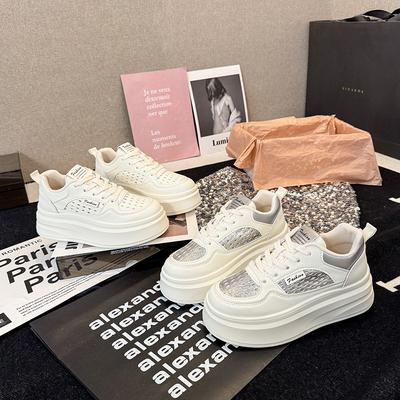 2025 Сетчатые Летние Осенние Туфли-лодочки на каблуке из натуральной кожи Пильс Мюли Роскошные Женские Смешанного цвета Ажурные Туфли Ботинки Платформа