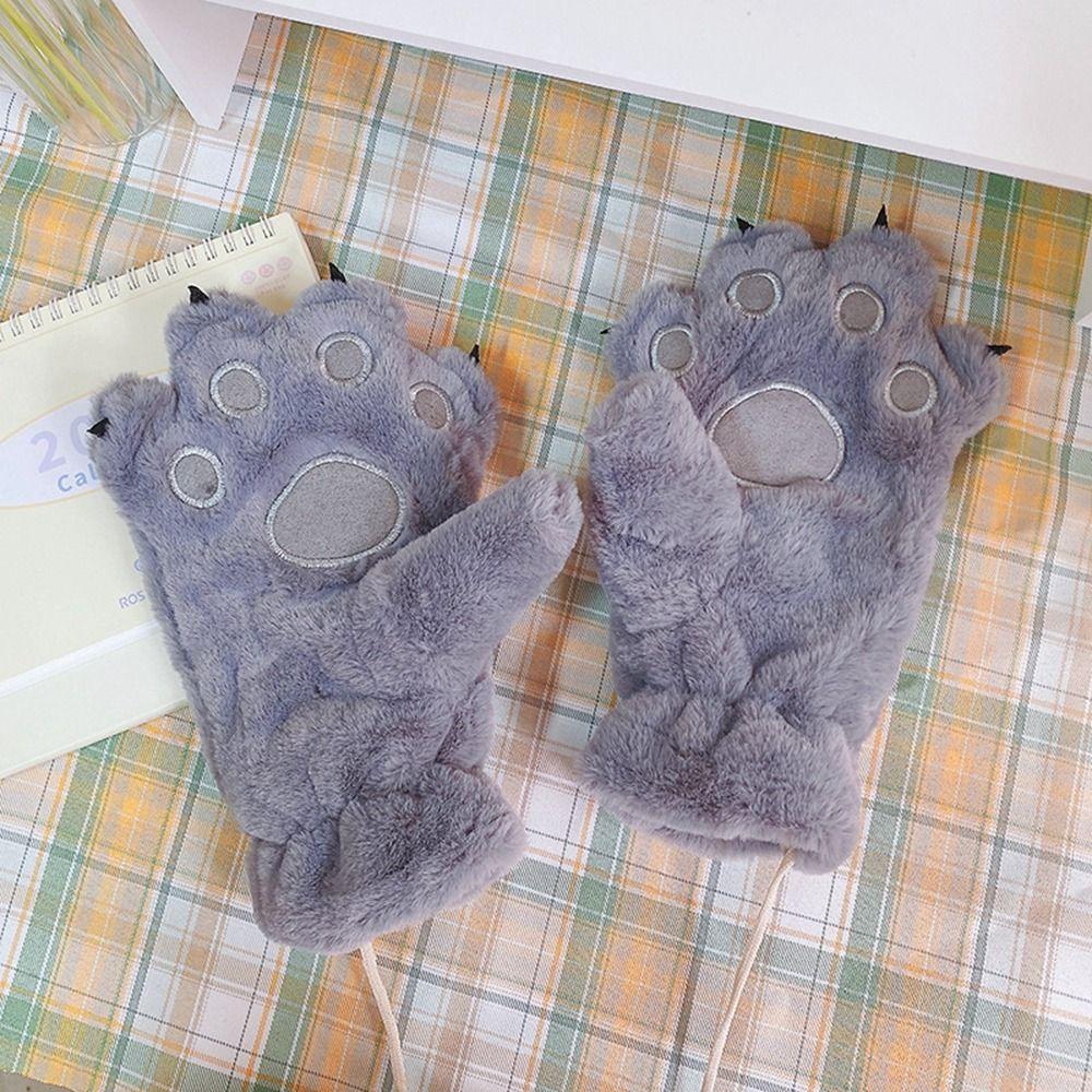 Fluffy Warm Gloves Flush Cat Paw Gloves Hanging Neck Mittens Bear Paw Gloves Female Winter Gloves