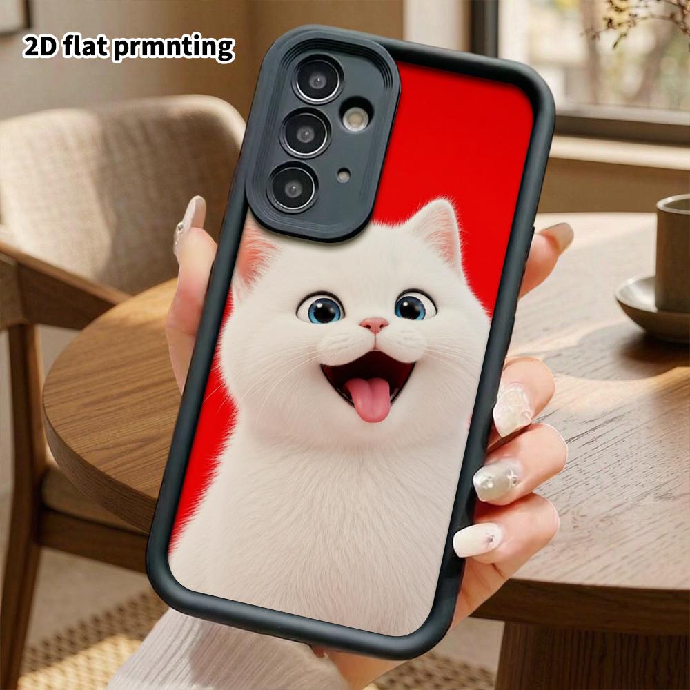 Чехол для телефона: Плоский 2D защитный чехол для Samsung Galaxy A34 A35 M05 M06 S20 S22 S21 FE Plus 5G, большой смеющийся маленький белый кот, идеальный Рождественский и Хэллоуинский