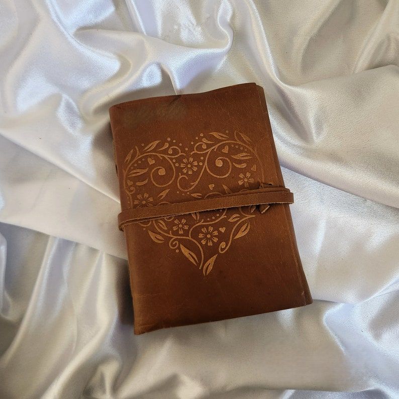 Heart Embossed Leather Journal, Writing Journal, Notebook, Sketchbook, Brown Journal, Dream Journal, Wedding Gift, Personalized Gift