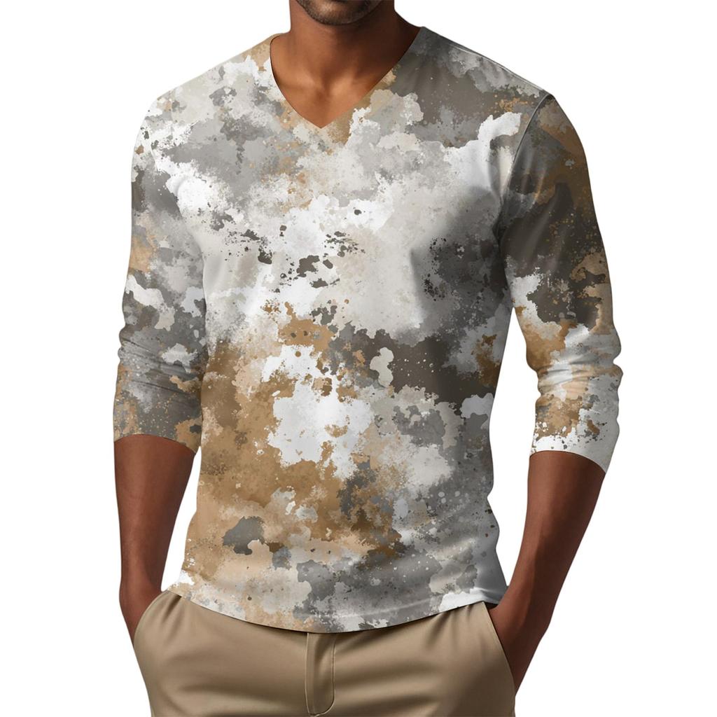 Мужская футболка с V-образным вырезом, повседневная, модная, с принтом, с длинным рукавом