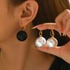 Women's Earrings Geometric Simple Design Inlaid Pearl Ear Clips Versatile High-end Feel Ear Jewelry