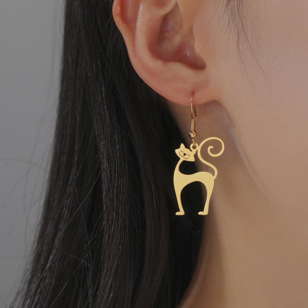 Серьги-подвески Unift Sassy Kitten Cat Charms для женщин, девушек, из нержавеющей стали, с милым цирконом, для пирсинга ушей, подарок для любителей домашних животных