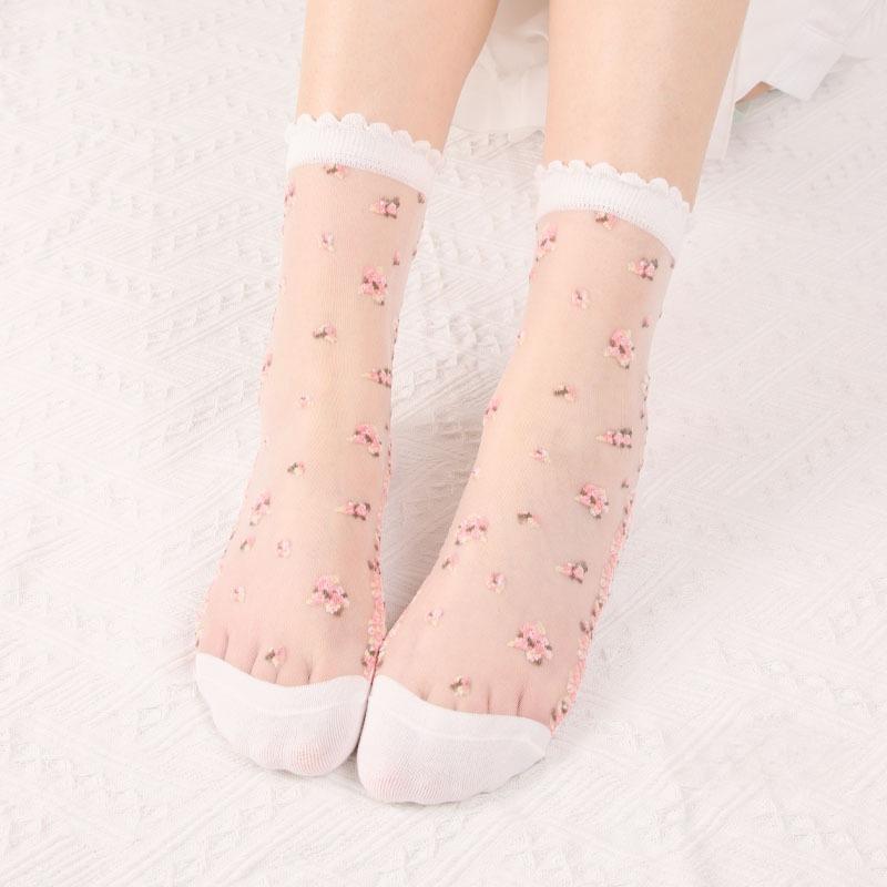 2 пары женских летних цветочных тонких прозрачных эластичных дышащих хлопковых носков