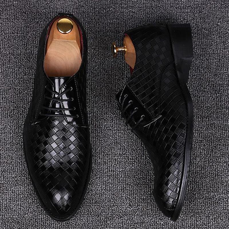 Fashion 2025 Formal Leather Shoes Men Dress Business Shoes Male Geometric Red Oxfords Party Wedding Casual Men's Flats Chaussure Homme88
