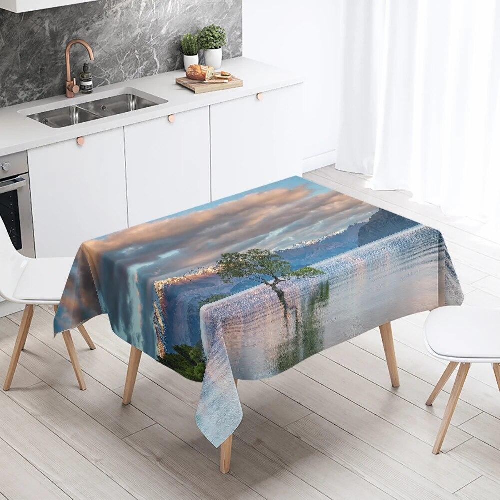 Пейзажная скатерть, горы, каньон, озеро, вода, украшение для домашнего стола, противообрастающая водонепроницаемая прямоугольная скатерть