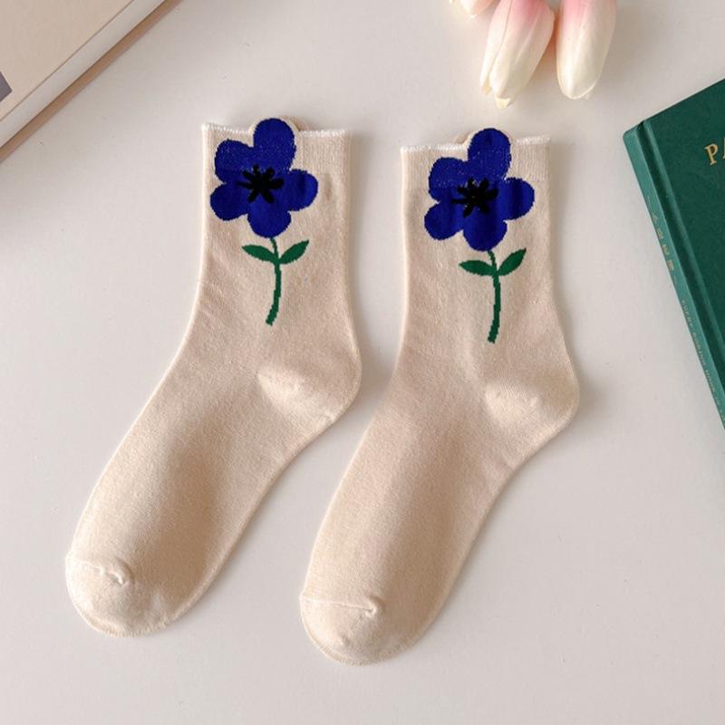 Носки Tide Tulip Pure Middle Flower Tube INS Flowers Korea Cotton Socks Jewelry