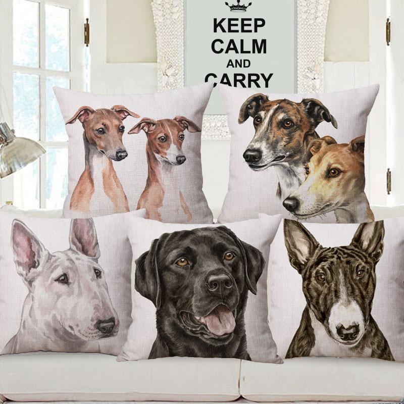 Hand Painting Dog Posters Cushion Cover Greyhound Bull Terrier Labrador Animals Portrait Pillowcase Decorative Pillows For Sofa