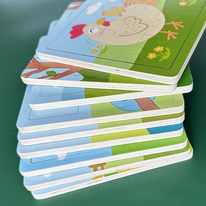 Latest 9 Piece Set Wooden Puzzle Toy Learning Cognitive Educational ideal for Toddlers Cartoon Animals Vehicles Baby Toddler Board Children Gift Idea