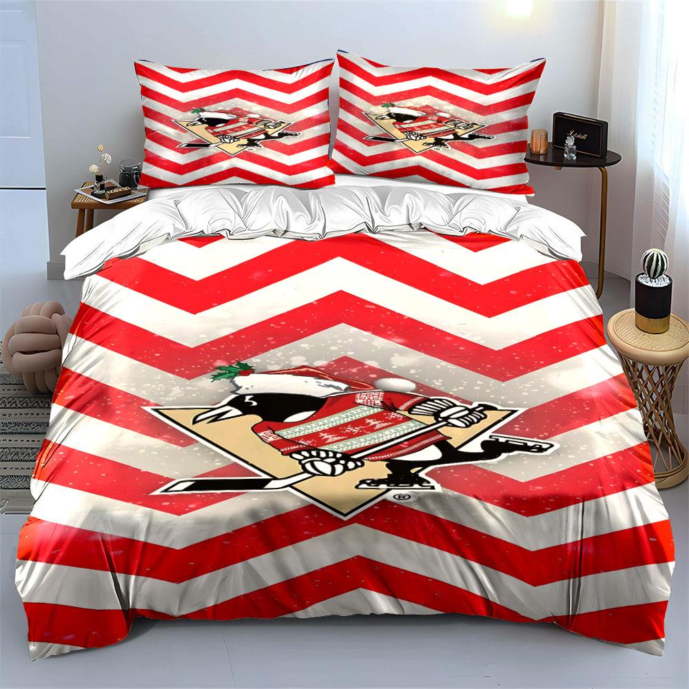"Penguin Hockey Christmas Sweater Design" Print Bedding Set Duvet Cover Pillowcases (1* Duvet Cover 2* Pillowcases Do Not Include Comforter)