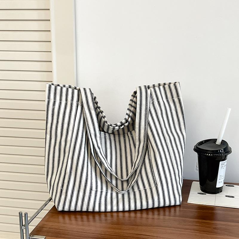 Полосатая парусиновая сумка женская большой вместимости летняя новая повседневная сумка через плечо сумка-тоут для занятий для студентки