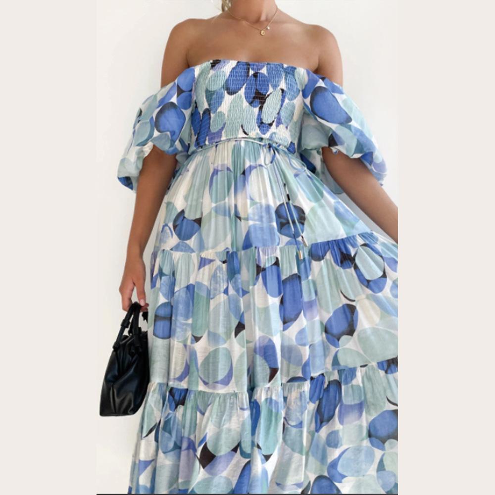 Women's Summer Printed One Shoulder Holiday Sexy Loose Dresses