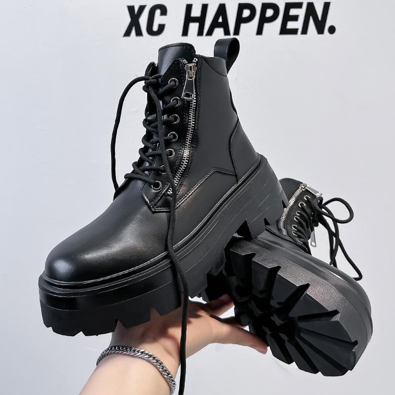 Новые ботинки Мартин мужские осенне-зимние бархатные в британском стиле на толстой подошве с увеличением роста, мотоциклетные полусапоги средней высоты 70022-A