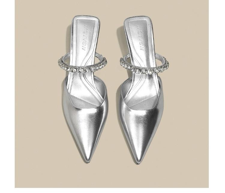 Туфли на низком каблуке со стразами для девочек 2025 года, новые, телесного цвета, французские феи, ветровая сумка, полутапочки, одна педаль, женская обувь