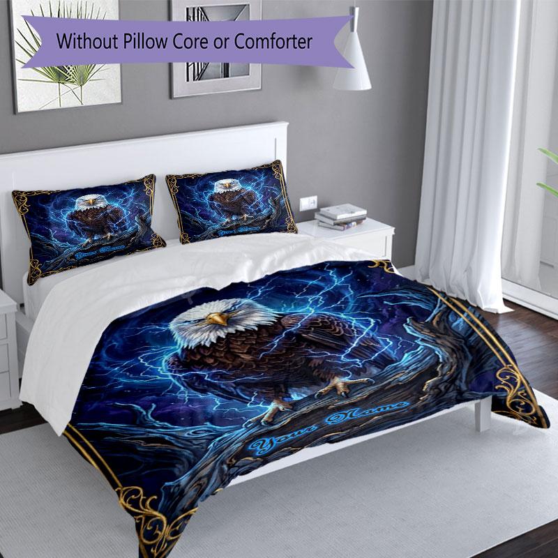 3PC Custom Name Eagle Power Fantasy Artwork Bedding Set Duvet Cover Closure Includes 1 Duvet Cover & 2 Pillowcases for Bedroom