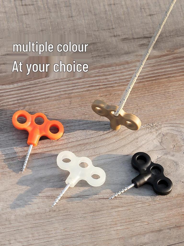 Luminous Outdoor Tent Stakes with Windproof Rope Fixing Buckle and Stainless Steel Threaded Ground Stakes.