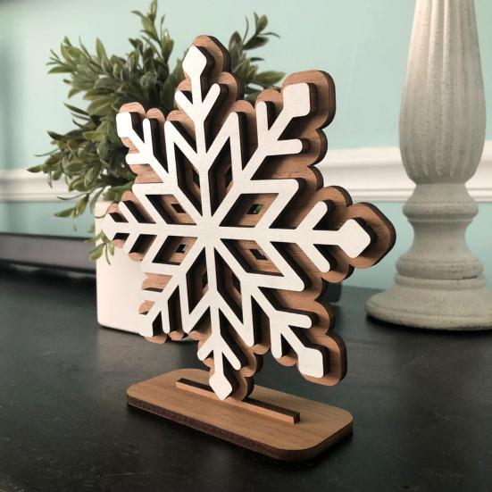 Snowflake Christmas Ornament Double-Layer 3D Design Hexagonal Shape Statue