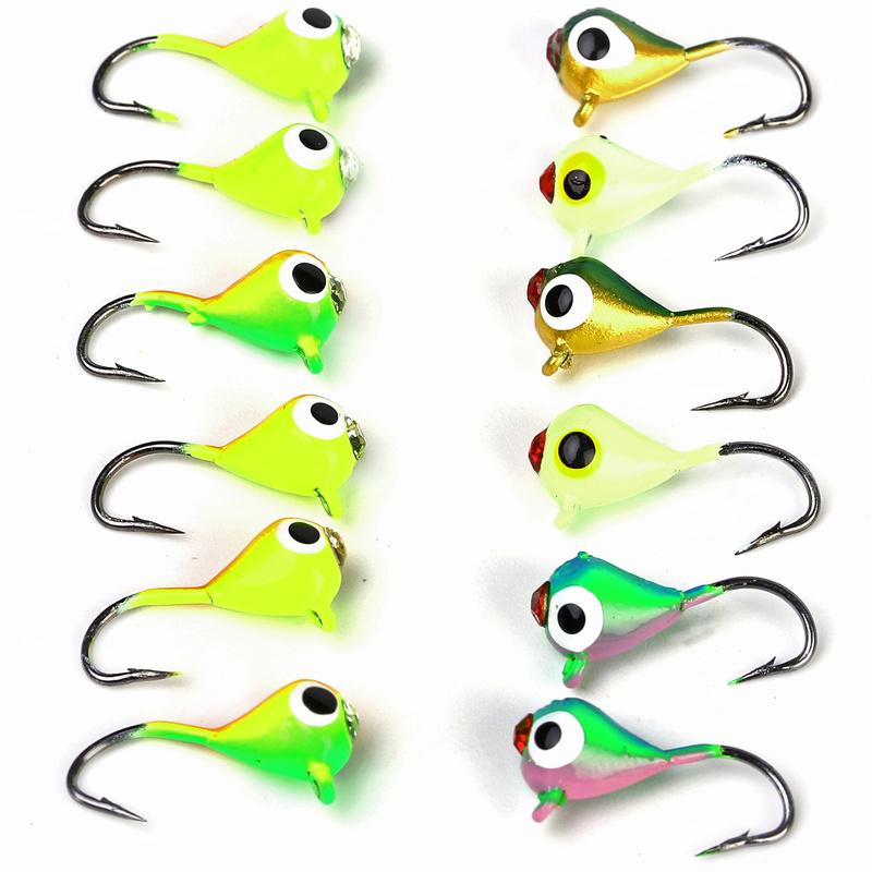 12 шт./лот, приманки для зимней рыбалки на открытом воздухе, вольфрамовые приманки для зимней рыбалки, комплект с металлической отделкой премиум-класса