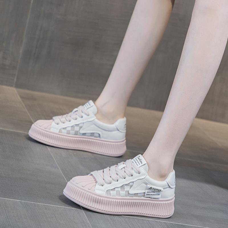 Белые туфли с мыском-ракушкой для женщин весна и лето дышащие и удобные повседневные туфли на толстой подошве с увеличением роста кроссовки на шнуровке