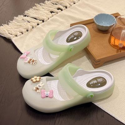 Модные женские тапочки Baotou, летние, новые, с круглым носком, с дышащим мультяшным декором, прозрачные, нескользящие, пляжная обувь